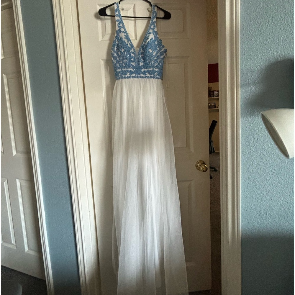 Blue and White Formal Prom Dress